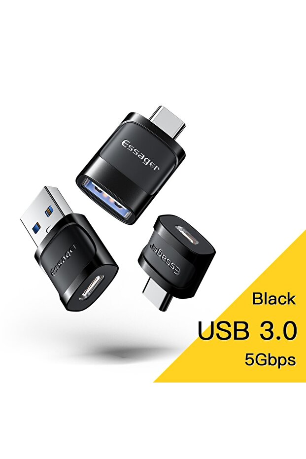 عبوة إيساجر السوداء الثلاثية، محول إيساجر OTG من النوع C إلى USB، محول Micro USB إلى النوع C، محول OTG USB إلى النوع C