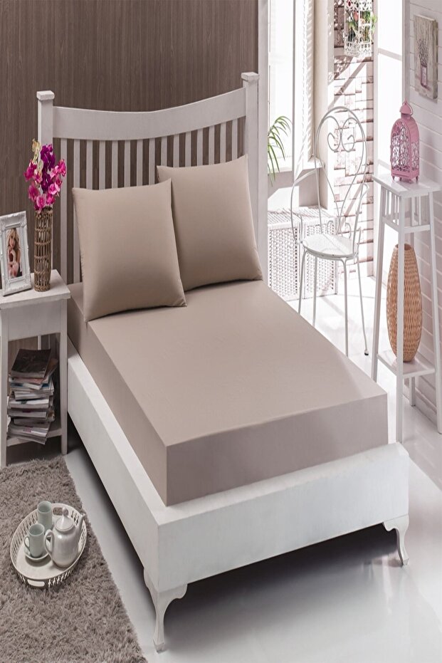 100*200 Beige Ranforce Single Bed Sheet Set - 1