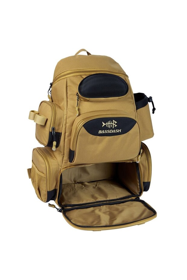 Khaki Bassdash Fishing Bag Tackle Backpack Lightweight Tactical Tackle Box Multifunctional