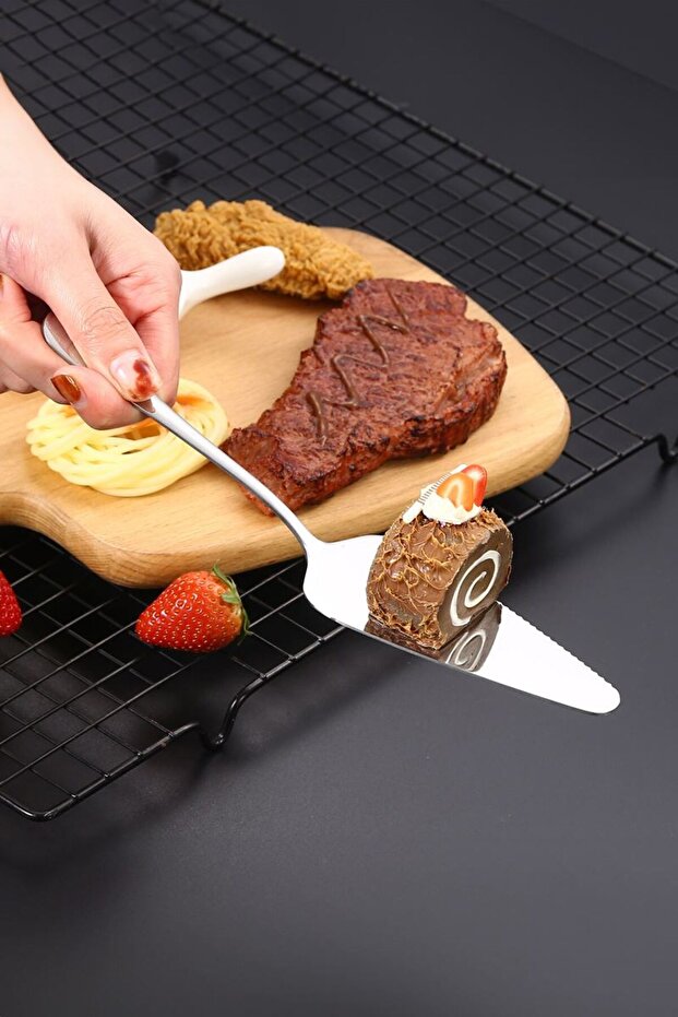 Çelik Silver Pasta Spatula Bıçak Seti Kek Sunum cin615by - 5