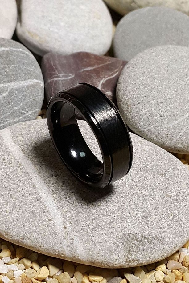 Erkek Mat Siyah Fırçalanmış Tungsten Yüzük Dm81 - 2