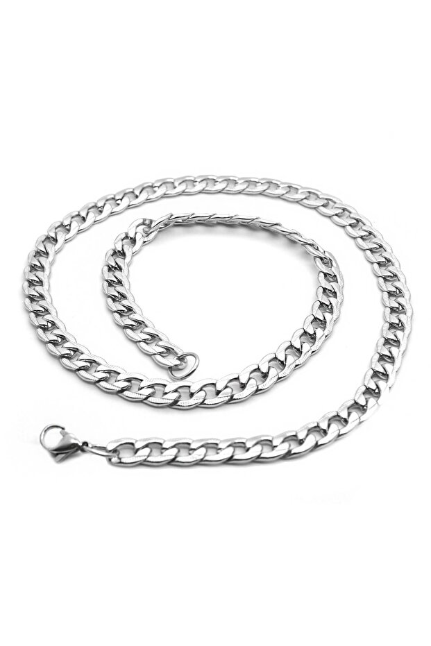 Gray 60 cm7 mmStriped Gürmet Men's Steel Chain DM94-7