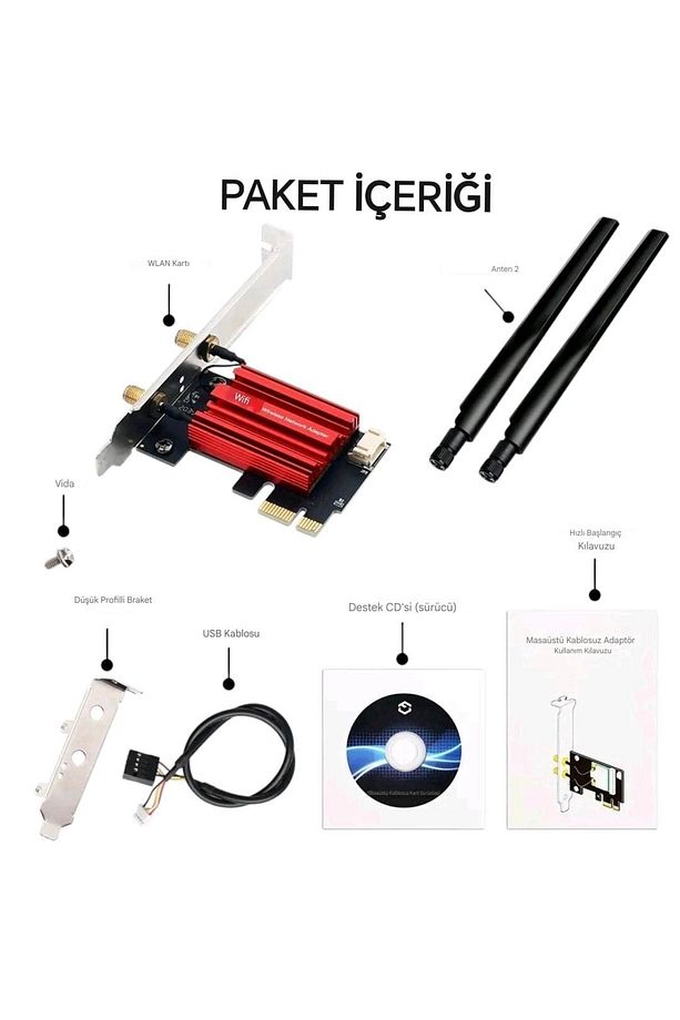 Wifi-5 AC1200 Mbps Yüksek Performans Wifi-5 + Bluetooth PCIe Ağ Kartı Adaptör Çift Bant 5Ghz/2.4Ghz - 4