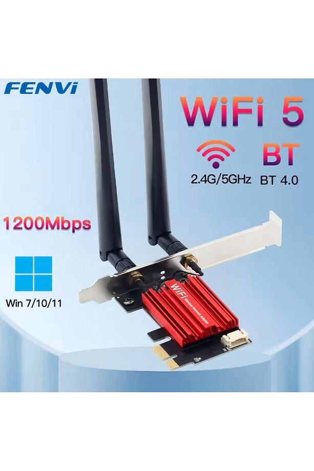 Wifi-5 AC1200 Mbps Yüksek Performans Wifi-5 + Bluetooth PCIe Ağ Kartı Adaptör Çift Bant 5Ghz/2.4Ghz - 1