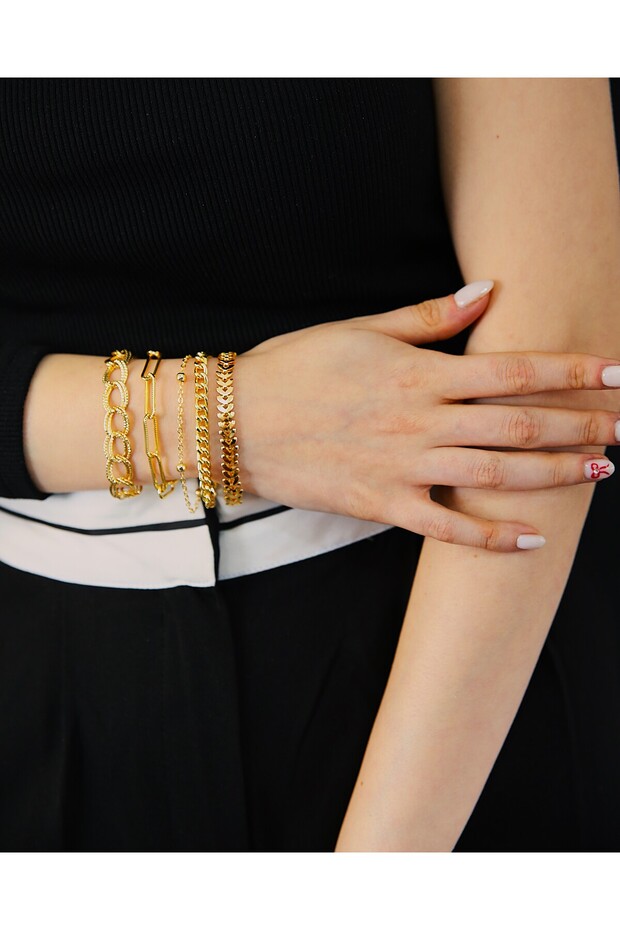 Set of 5: Classic Rope, Thick Twists, Ball Chain, Minimal Link and Ring Design Bracelets