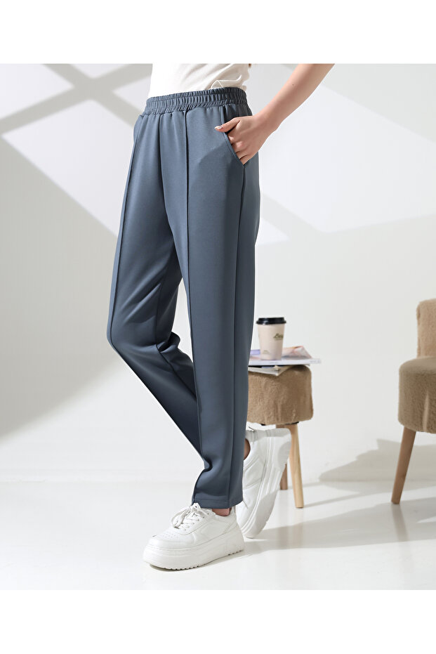 Women's Scuba Fabric Pants - with Pockets, Elastic Waist and No Ironing