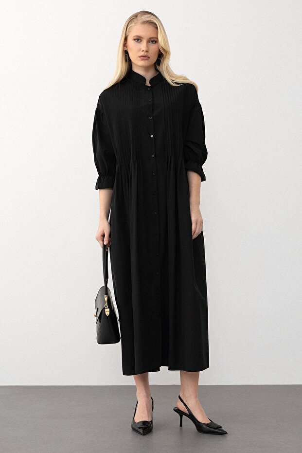 Ribbed Detailed Casual Dress Black 9285-E