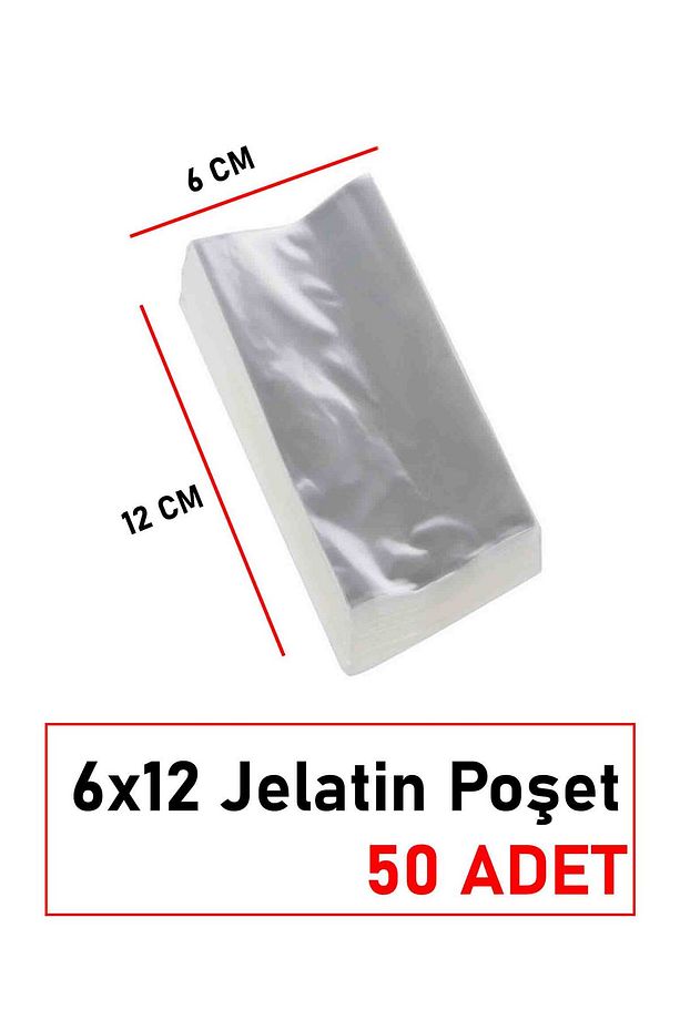 6*12 Jelatin Poşet Gıda Nikah Düğün Şeker Çerez Hediyelik Poşetleme - 1