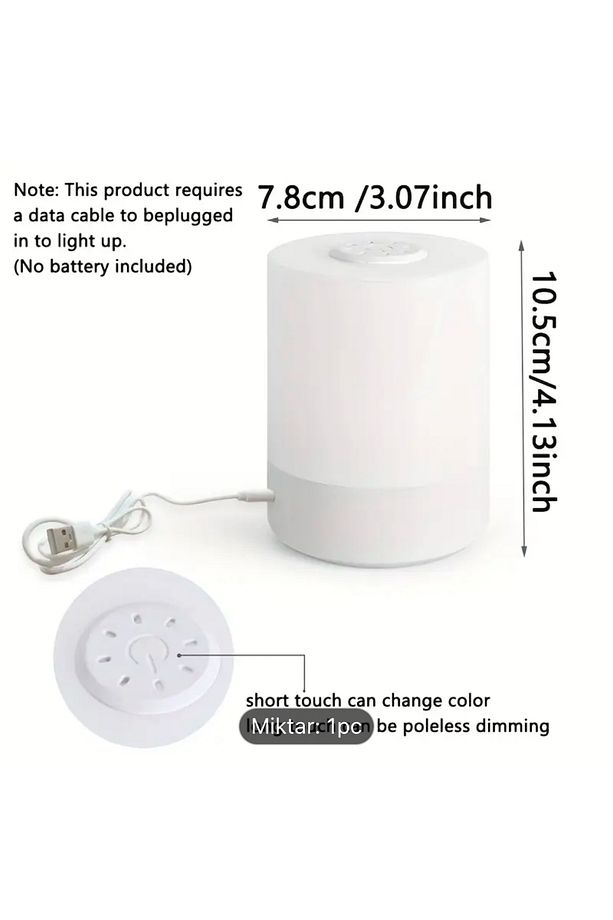 3 Renkli Ayarlanabilir Ayarlamalı Dokunmatik Kontrollü LED Gece Lambası, USB ile Çalışır - 4