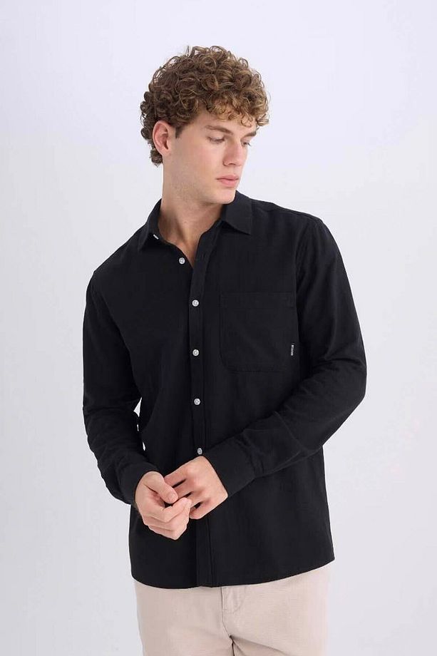 Regular Fit Pamuklu Uzun Kollu Siyah Erkek Gömlek D7079ax/bk81 - 3