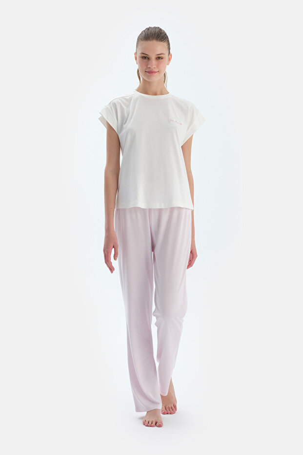 Pembe Metraj Desenli ve Düz Ikili Pijama Altı - 1