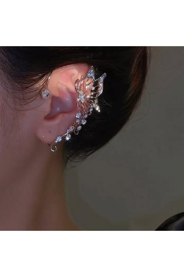 WA0277-1 Korean Elf Butterfly Ear Cuff Without Piercing Clip Earrings for Women Elegant Sparkling Zi