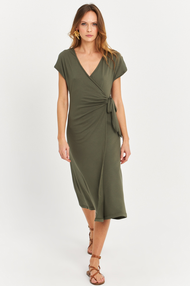 Women's Khaki Double Breasted Midi Dress Ey3044