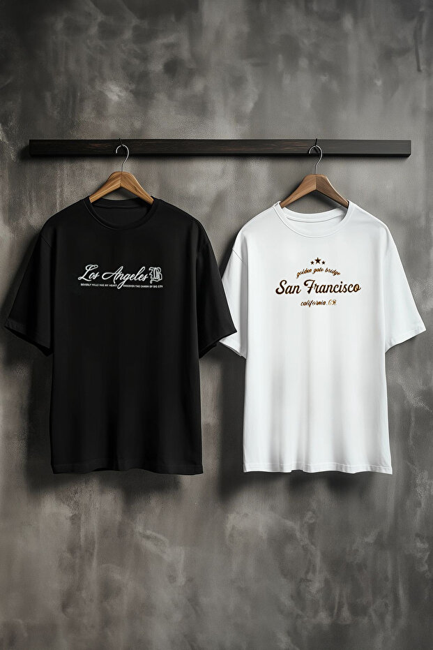 Siyah 2'li Paket Oversize/Geniş Kesim Baskılı %100 PamukT-Shirt TMNSS25TS00010 - 2