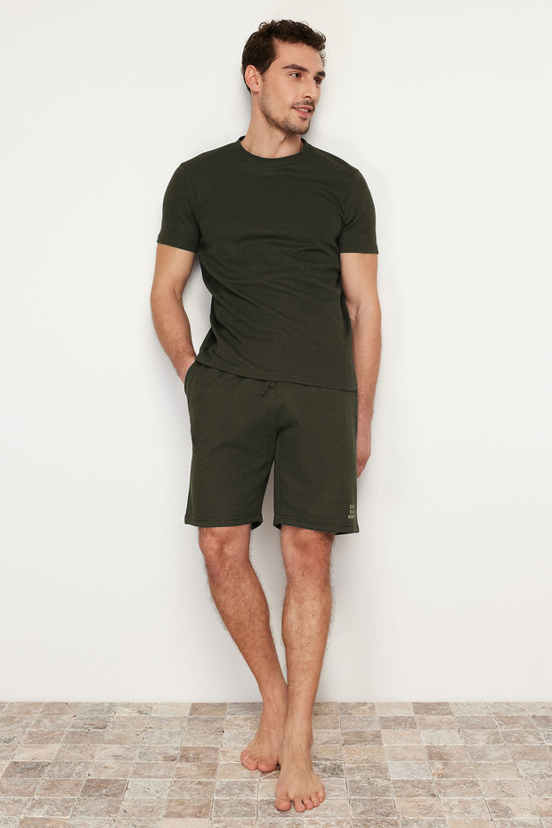 Haki Regular Fit Waffle Örme Şortlu Pijama Takımı TMNSS23PT00032 - 3