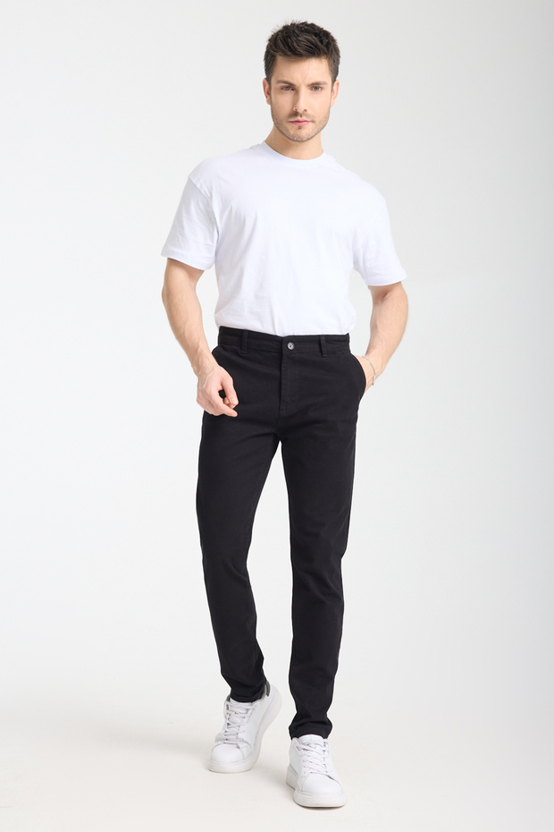 Siyah Slim Fit Basic Chino Esnek Gabardin Pantolon TMNSS25PL00018 - 3