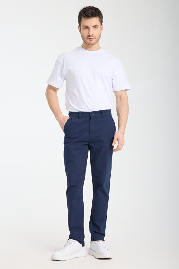 Lacivert Regular Fit Basic Chino Esnek Gabardin Pantolon TMNSS25PL00019 - 4