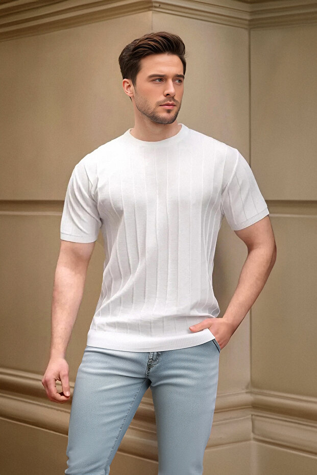 Beyaz Regular/Normal Kesim Bisiklet Yaka Pamuklu Basic T-Shirt TMNSS25TS00062 - 2