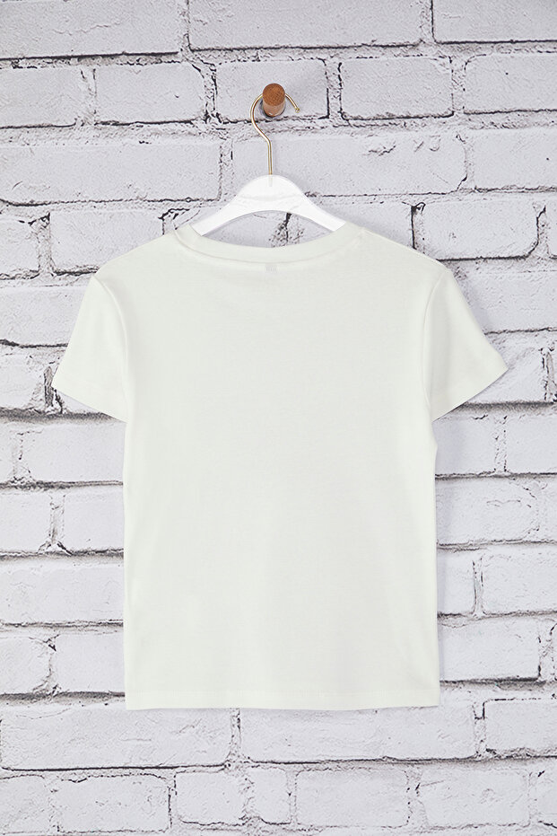 Ekru Geyik Baskılı Fitted/Vücuda Oturan Örme T-Shirt TWOSS25TS00095 - 6