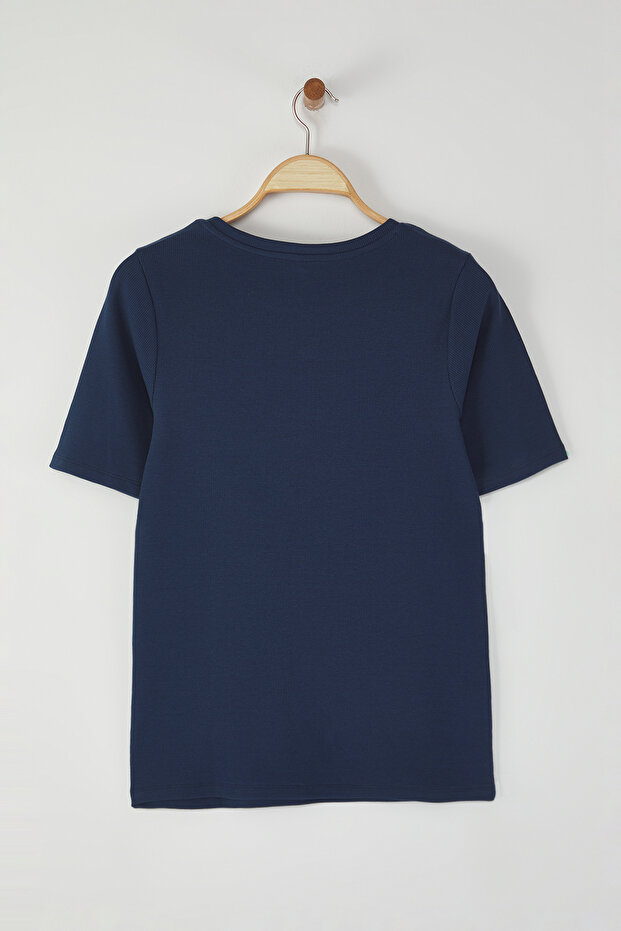 Indigo Basic Bodycone/Vücuda Oturan Örme Büyük Beden Bluz TBBSS25AF00104 - 7