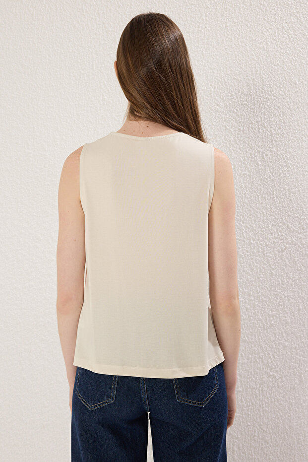 Taş More Sustainable Modal Akışkan Kumaşlı Regular Kalıp Pilili Örme Bluz TWOSS25BZ00401 - 6