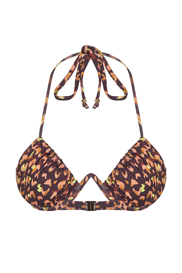 Leopar Desenli V Telli Balconette Kaplı Bikini Üstü TBESS25BU00039 - 5