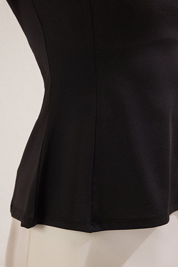 Siyah Peplum Fitted/Vücuda Oturan Örme Bluz TWOSS25BZ00265 - 3