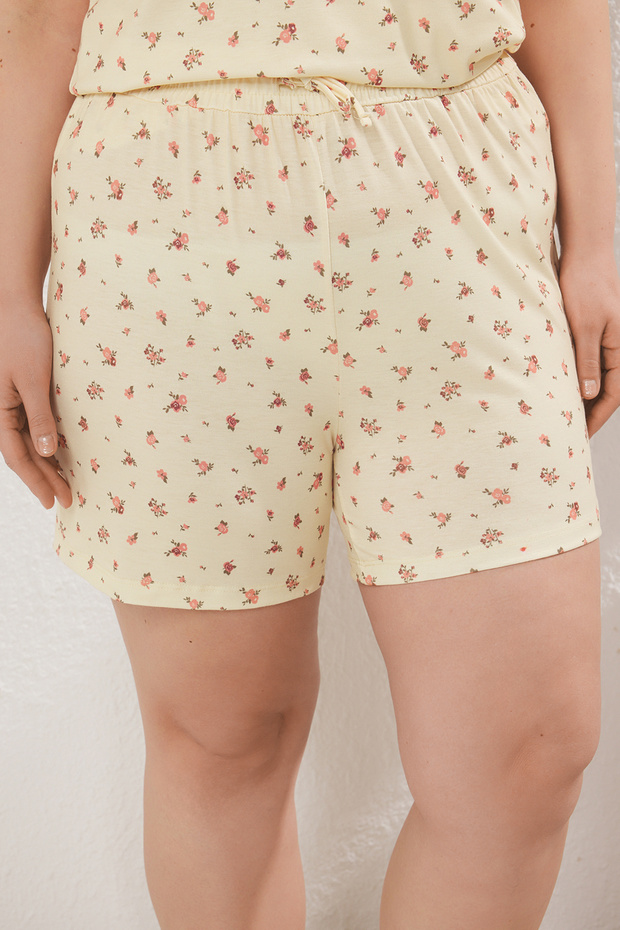 Jasnożółty, kwiatowy nadruk, dzianinowy zestaw piżamowy Tbbss25Ai00038 - 4