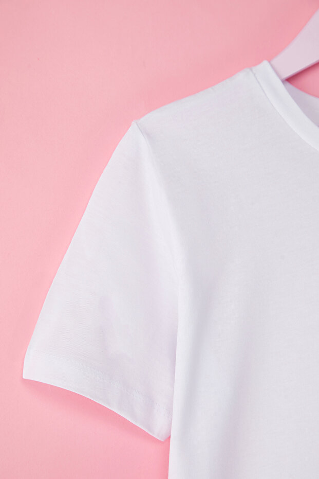 Beyaz Unisex %100 Pamuk Basic Regular/Normal Kalıp Kısa Kol Örme T-Shirt TKDSS25TS00006 - 5
