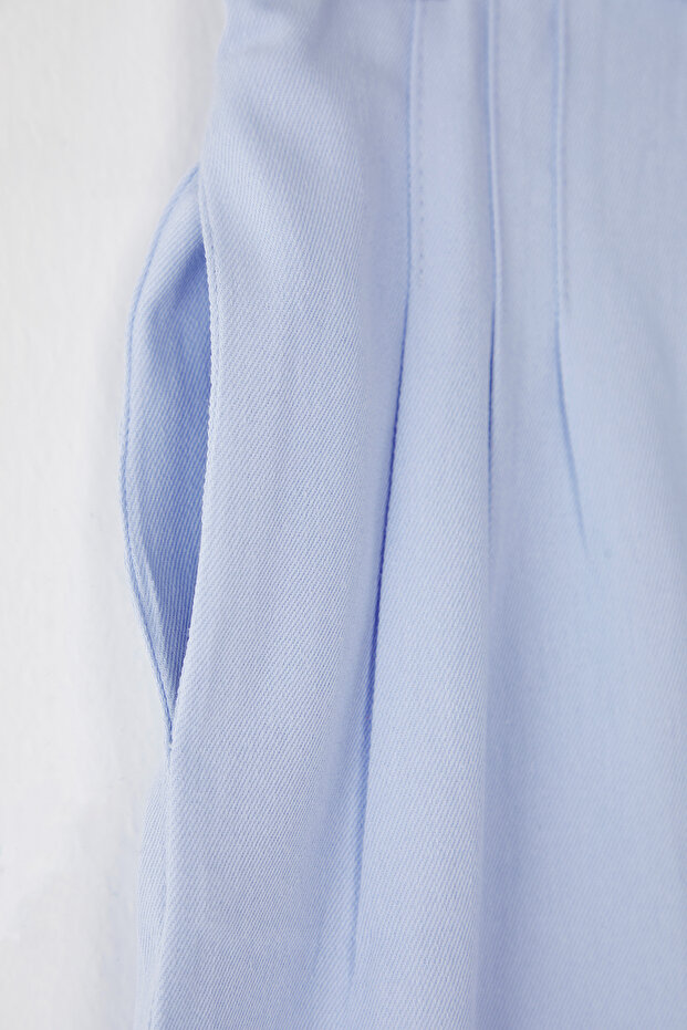 Açık Mavi Kız Çocuk %100 Pamuk Basic Wide Leg Örme Pantolon TKDSS25PL00003 - 2