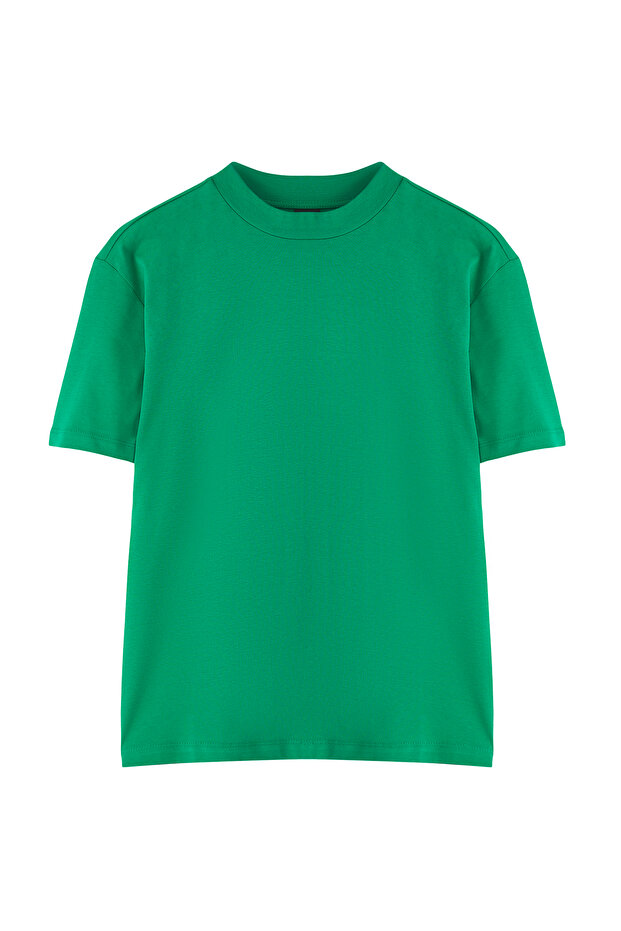 Yeşil %100 Pamuk Basic Regular/Normal Kalıp Dik Yaka Örme T-Shirt TWOAW20TS0096 - 12