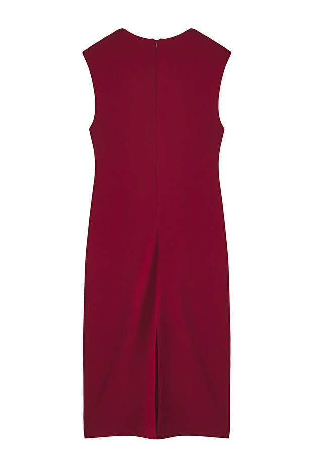 Bordo Fitted/Vücuda Oturan Vatkalı Esnek Midi Örme Elbise TWOSS25EL00113 - 9