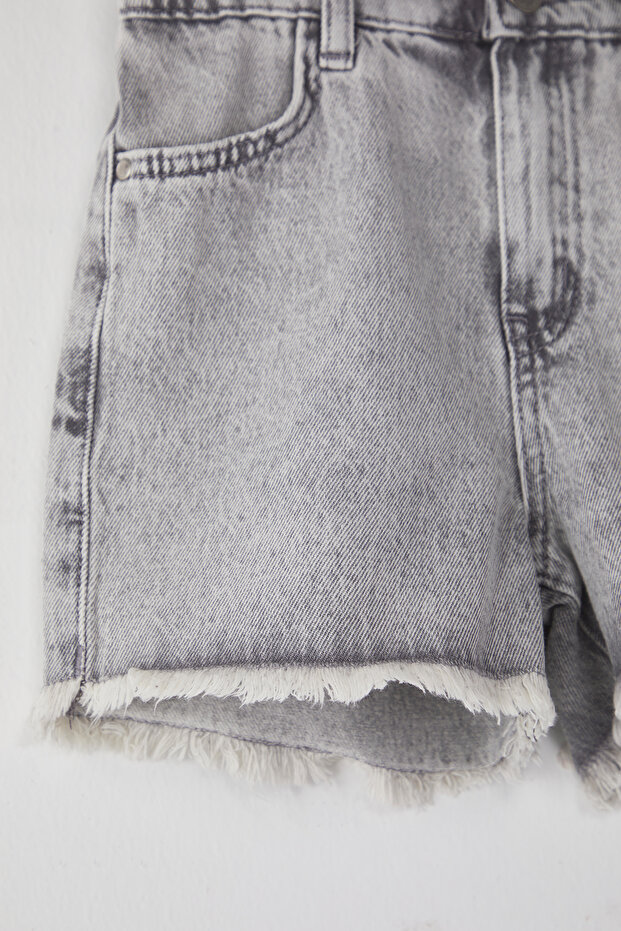 Antrasit Kız Çocuk %100 Pamuk Regular/Normal Kalıp Cepli Lastikli Denim Şort TKDSS25SR00010 - 2