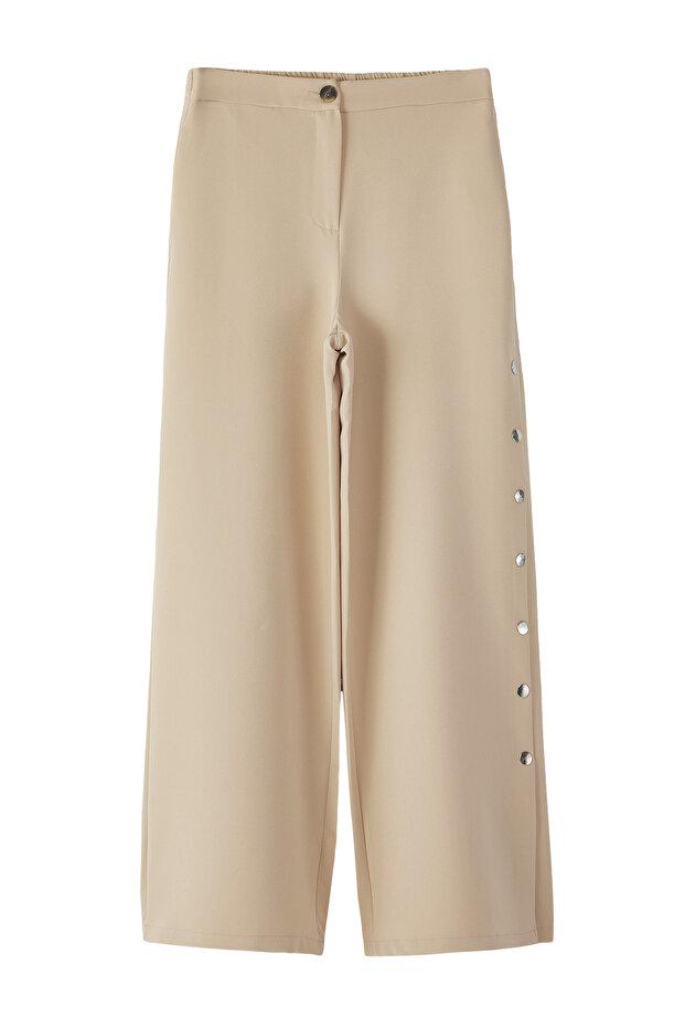 Taş Wide Leg/Geniş Paça Yanları Düğmeli Dokuma Kumaş Pantolon TWOSS20PL0398 - 9
