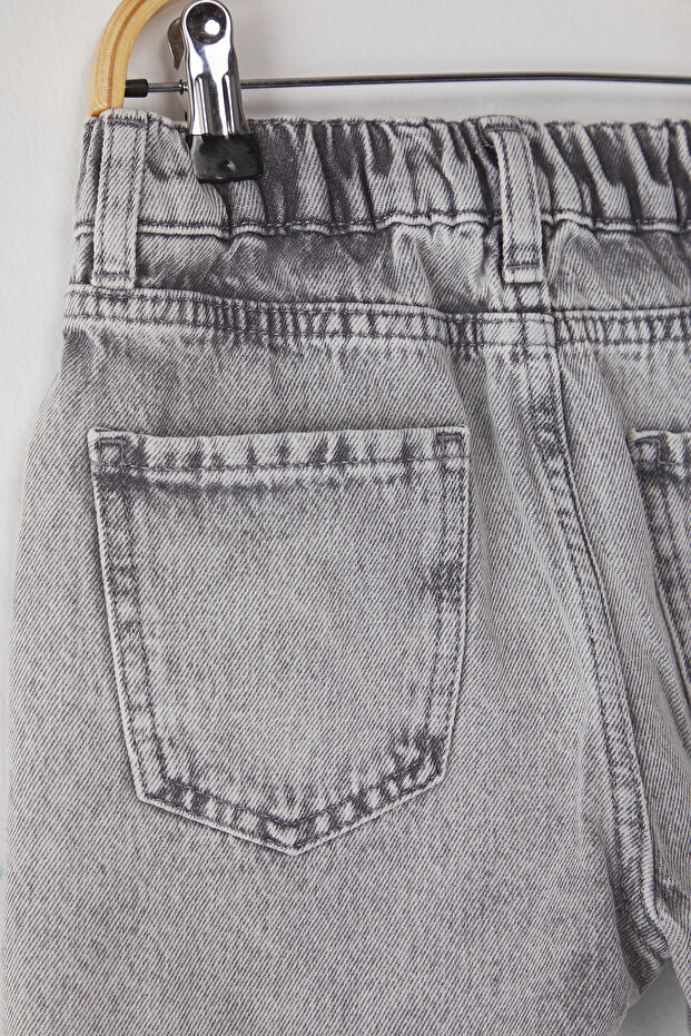 Antrasit Kız Çocuk %100 Pamuk Regular/Normal Kalıp Cepli Lastikli Denim Şort TKDSS25SR00010 - 3