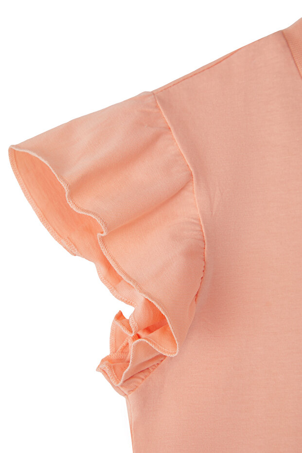Somon-Ekru 2'li Kız Çocuk %100 Pamuk Basic Fırfırlı Örme T-Shirt TKDSS25TS00011 - 3