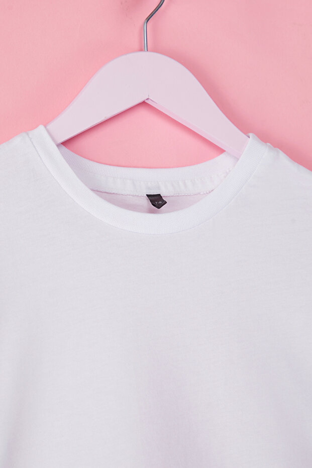 Beyaz Unisex %100 Pamuk Basic Regular/Normal Kalıp Kısa Kol Örme T-Shirt TKDSS25TS00006 - 4
