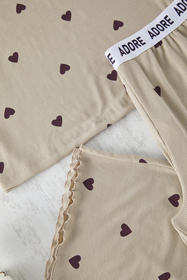 Mint Kalpli Slogan Lastik Detaylı Fitilli Örme Pijama Takımı TBBSS25AI00101 - 4