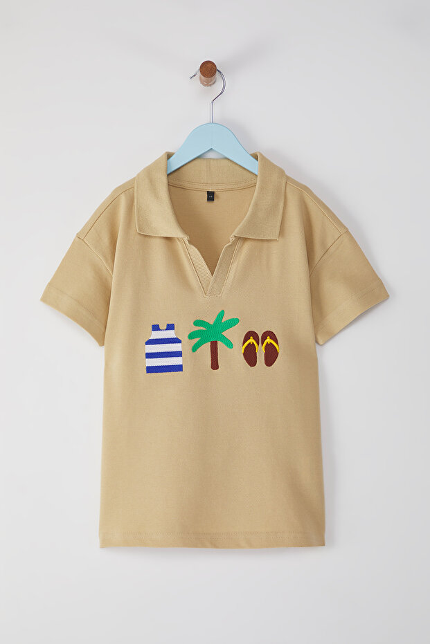 Taş Erkek Çocuk %100 Pamuk Baskılı Polo Yaka Örme T-Shirt TKDSS25TS00081 - 2