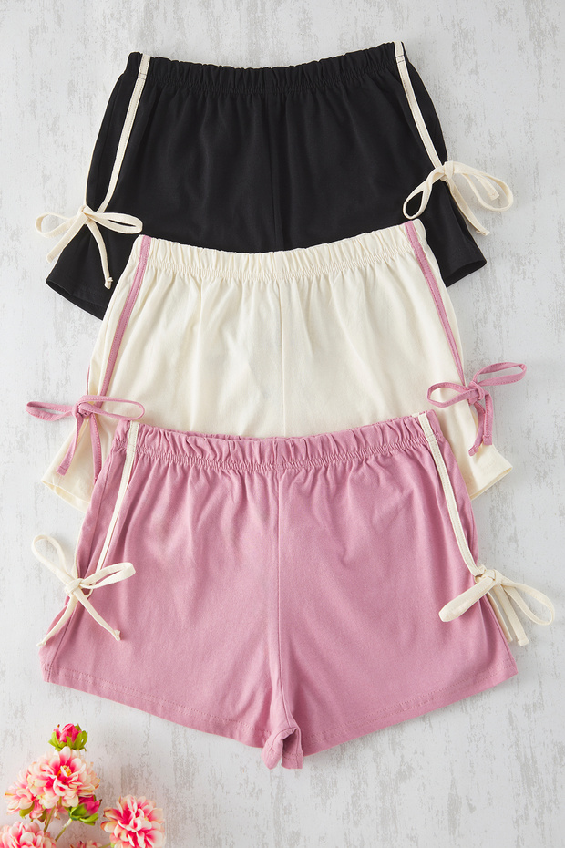 Pembe-Çok Renkli 3'lü Paket %100 Pamuklu Bağlamalı/Fiyonklu Örme Pijama Altı THMSS25PJ00022 - 1