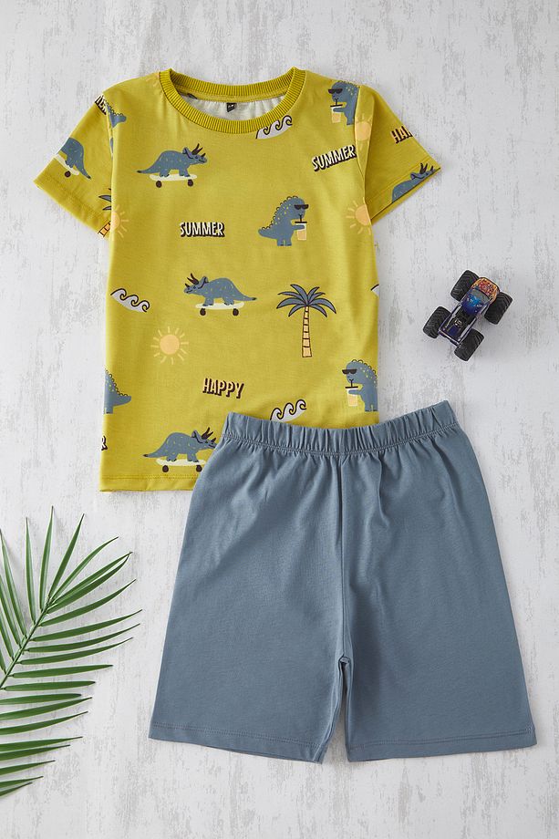 Ekru 4'lü Erkek Çocuk Animal Baskılı Örme Pijama Takımı TKDSS25AU00116 - 3
