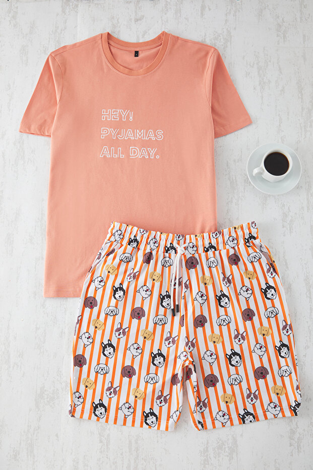 Sada pletených pyžam s oranžovým psem Regular Fit - Tmnss23Pt00000 - 2