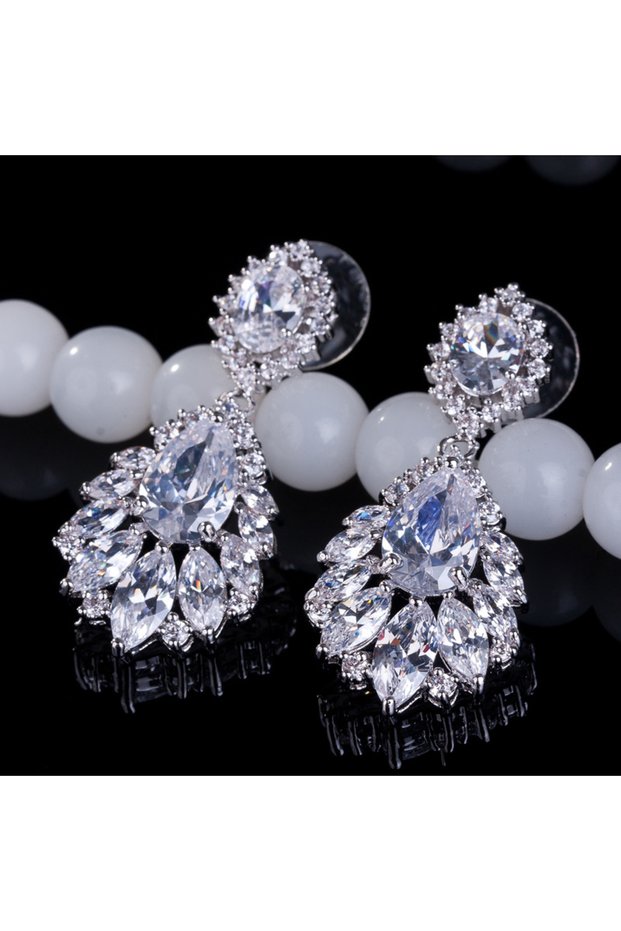 White A Fashion AAA Cubic Zirconia Chandelier Dangle Drop Earrings White Gold Color Crystal CZ Weddi