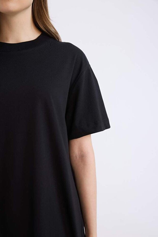 Regular Fit Bisiklet Yaka Basic Düz Kısa Kollu Siyah Tunik Tişört A8351AX24SP - 5