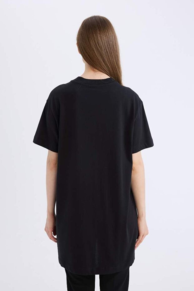 Regular Fit Bisiklet Yaka Basic Düz Kısa Kollu Siyah Tunik Tişört A8351AX24SP - 7