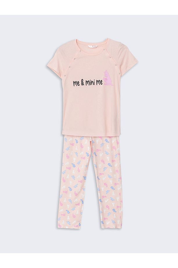 Bisiklet Yaka Baskılı Hamile Pijama Takımı - 5