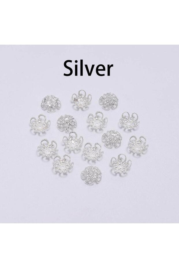 8mm x 100pcs Silver 100pcs 8mm 10mm Shiny Vintage Filigree Metal Hollow Flower Spacer Beads End Caps