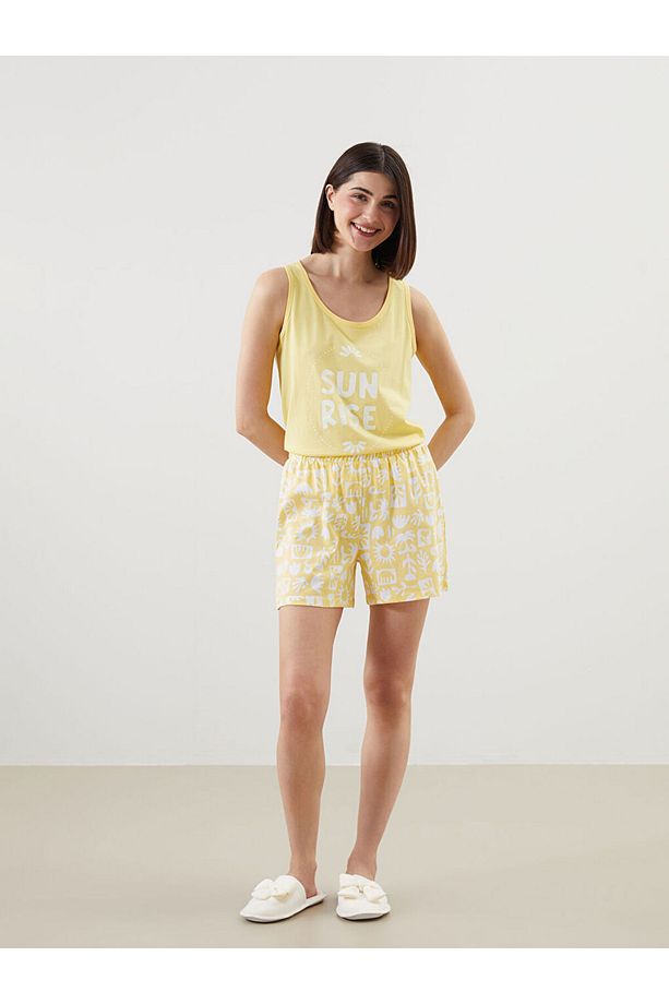 LCW DREAM Sarı Beli Lastikli Desenli Kadın Şort Pijama Altı - 1