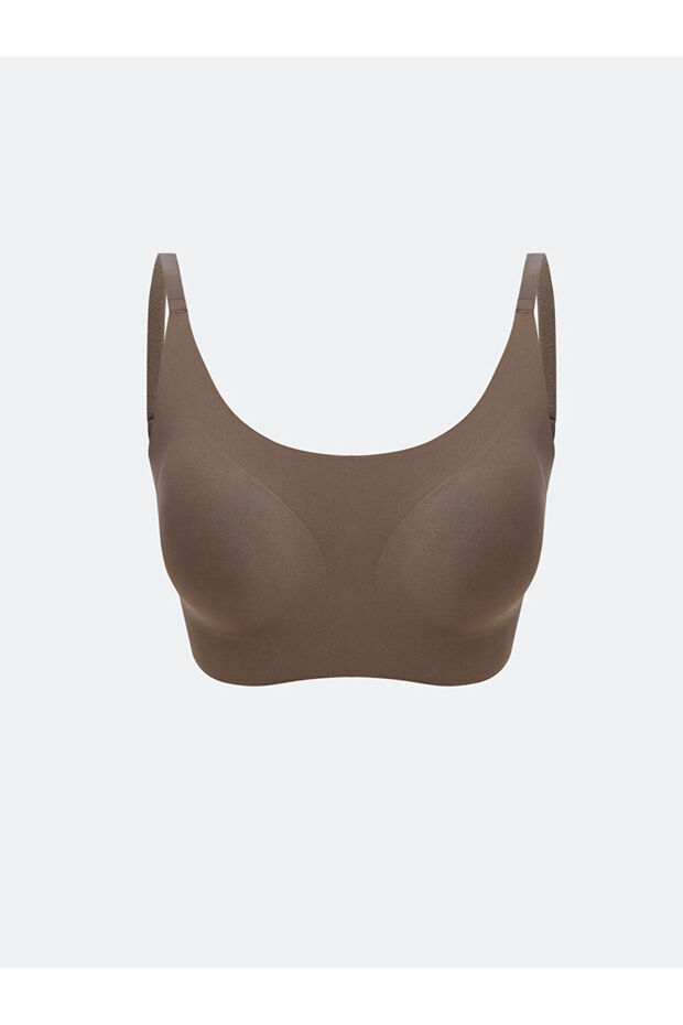 Brown Non-wired Half Padded Plain Sports Bra