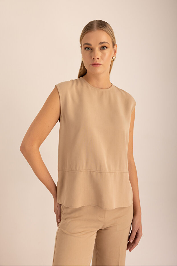 Bej Kolsuz Dokuma Bluz - 1